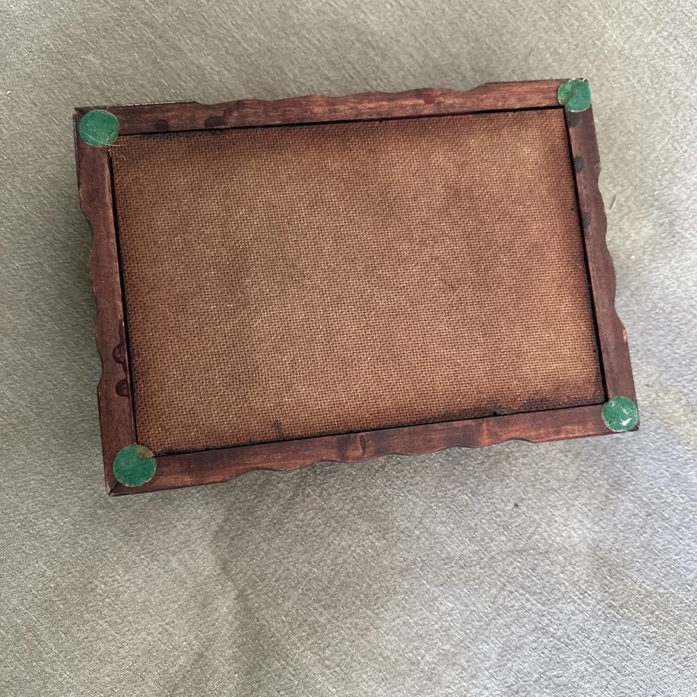 Vintage 1940s Wooden Trinket Jewelry Stationary Box W Mirror Floral Design